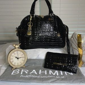 Brahmin Colette crocodile satchel bag with-bag charm
